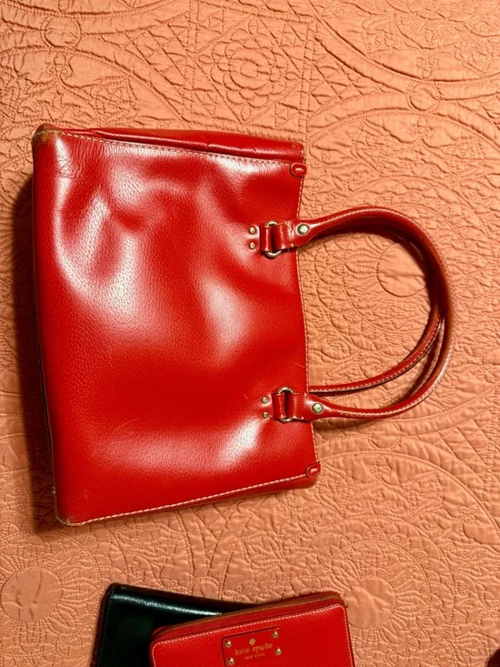 Kate Spade Red Leather Tote with matching wallet - Picture 2 of 8
